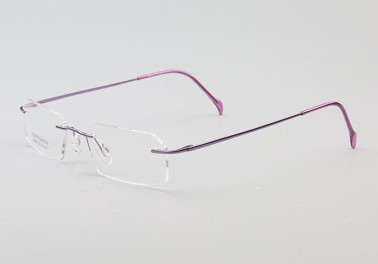 Rimless Rectangle Unisex Eyeglasses, Aubrey Eyeglasses Violet Color Side View from VivGlasses 