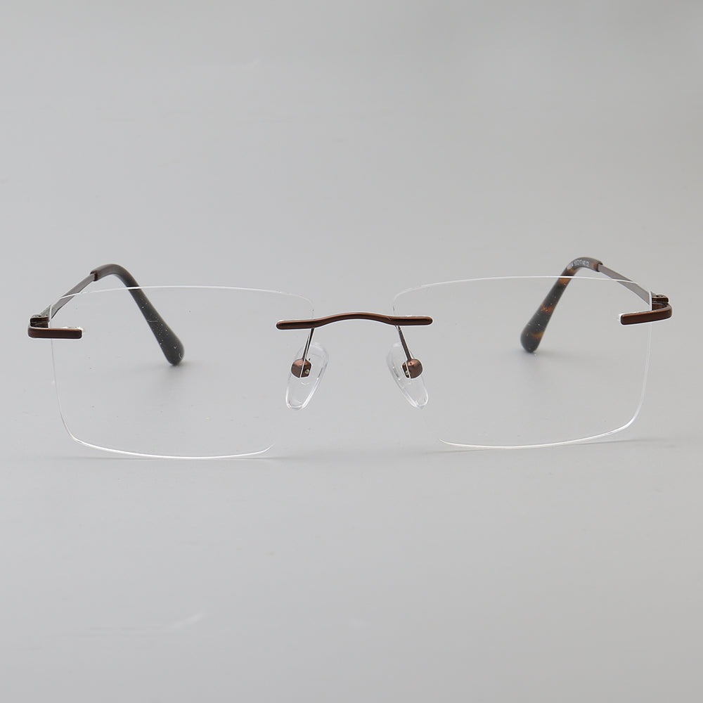 Svelte Rimless Rectangle Unisex Eyeglasses for Men & Women Front View Coffee Color Frame from VivGlasses