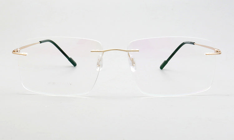Rimless Rectangle Men Eyeglasses, Mateo Men Eyeglasses Front View Gold Color Frame from VivGlasses 