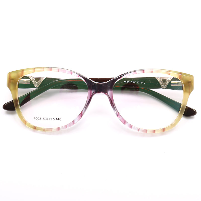 Full Rim Round Women Eyeglasses, Violet Eyeglasses for Women Front View Yellow Pattern Color Frame from VivGlasses 